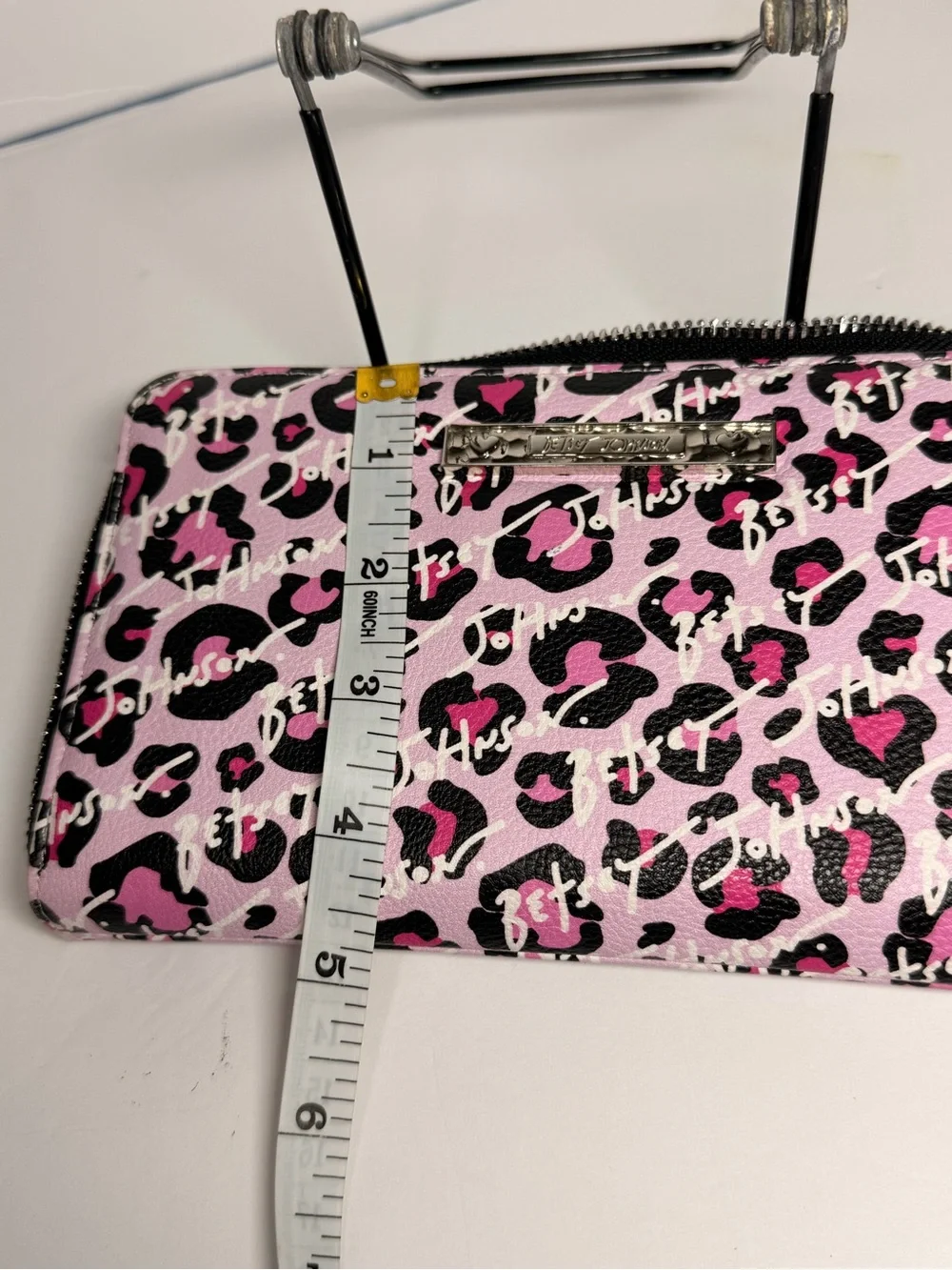 Betsey Johnson Pink & Black Leopard Print Zip-Around Wristlet Wallet